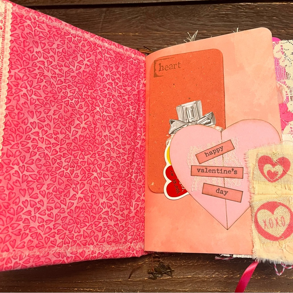 Valentine’s Junk Journal Pink Feminine Boho Grungy Lace Heart To My Valentine - Picture 9 of 16